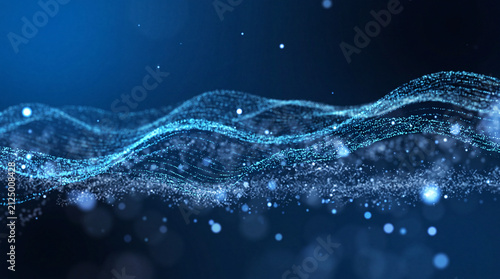 Obraz na płótnie Abstract blue digital wave with glowing particles and flowing data streams