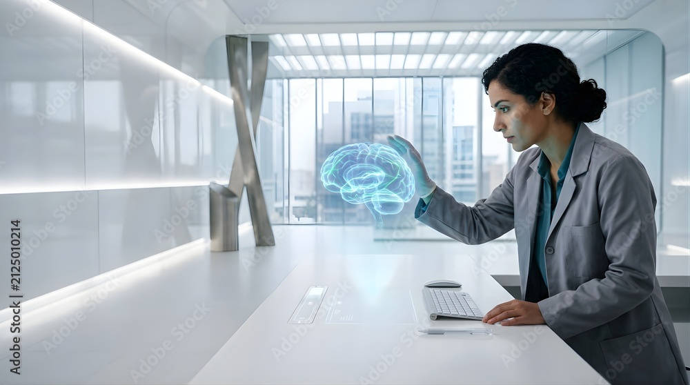 Fototapeta premium Professional Scientist Analyzing Digital Holographic Brain in Lab