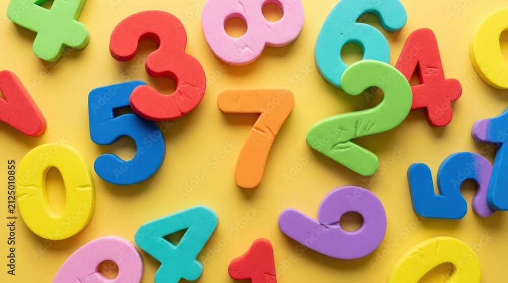 Fototapeta premium Colorful Numbers Scattered on a Yellow Background.