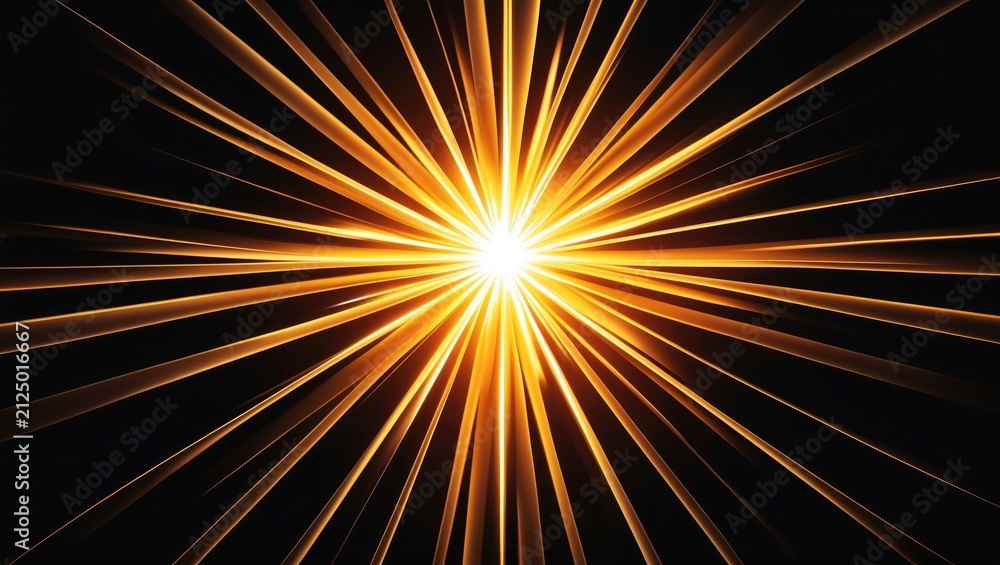 Fototapeta premium Radiant Golden Starburst with Long Rays on Black Background
