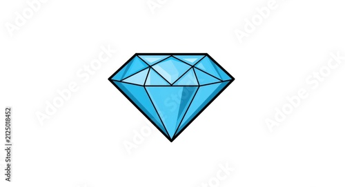 Blue Diamond Icon with Facets on White Background