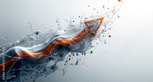 Abstract Arrow Shaped Splash in Fluid Motion with Orange and Gray Tones