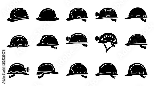 Black silhouette vector collection of various industrial safety hard hats