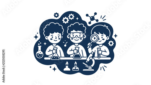 Quadro su tela Children conducting science experiment, isolated illustration