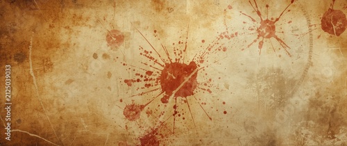 Textured Background with Brown and Red Paint Splatter on Old Paper