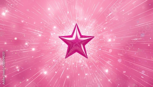Pink Star Icon with Radiating Sparkles on a Bright Background