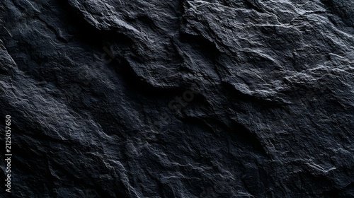 Close up of dark slate rock surface showing textured natural patterns under soft directional lighting