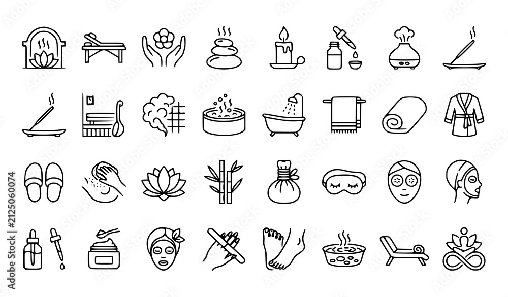Fototapeta premium Set of hand drawn spa and wellness icons featuring beauty treatments relaxation and holistic health care symbols
