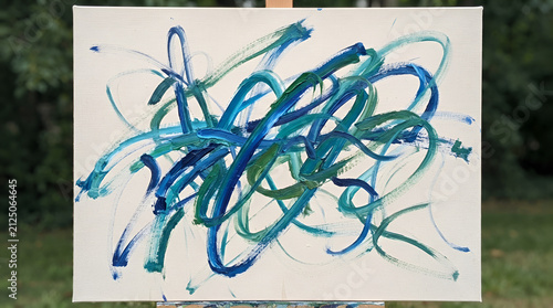 Abstract oil painting with blue brush strokes. Modern minimalist canvas art design.