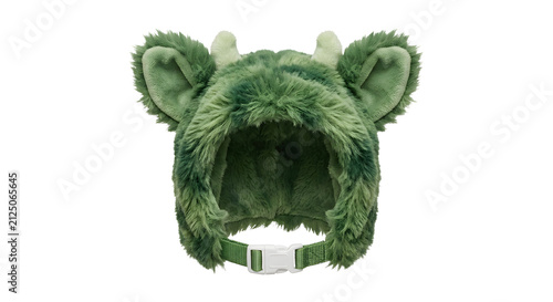 Foto Fluffy green monster hat with ears and horns for pets on transparent background