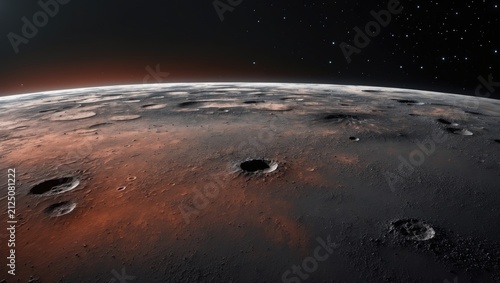 Mars Surface Landscape with Craters and Starry Sky at Dusk