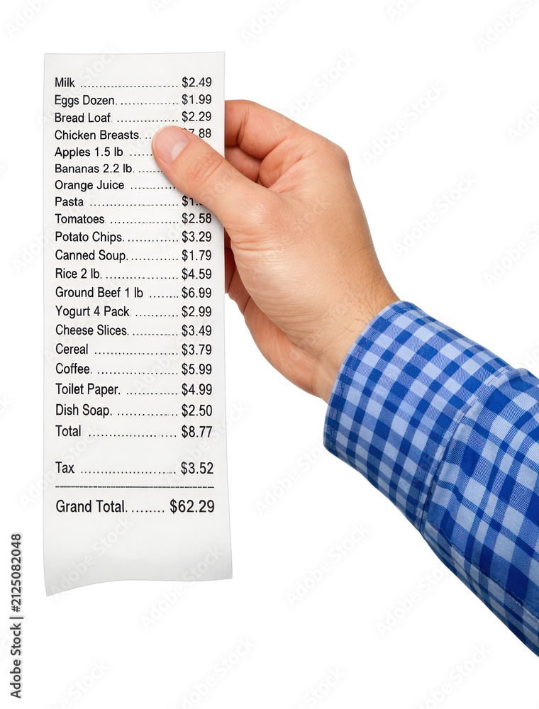 Fototapeta premium PNG Hand holding grocery receipt.