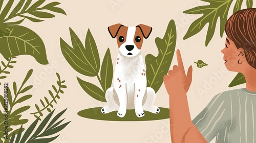 Owner Obedience Training Dog Flat Style Illustration. AI generated