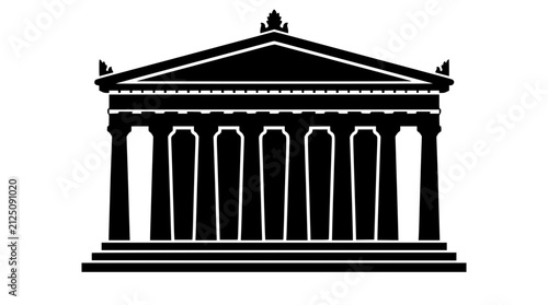 Silhouette of an ancient Greek temple with columns on white background