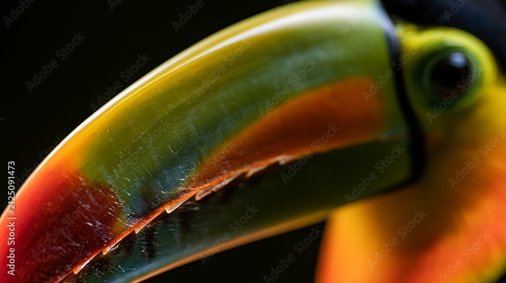 Naklejka premium Close up view of a colorful toucan bird beak.
