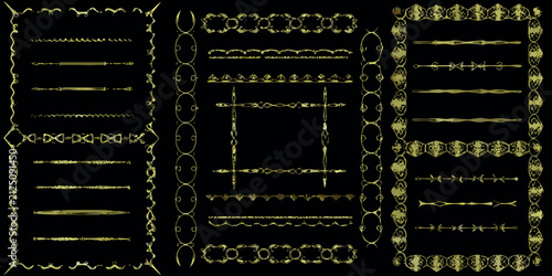 Foto Gold Ornate Horizontal Dividers And Frames On Black Background