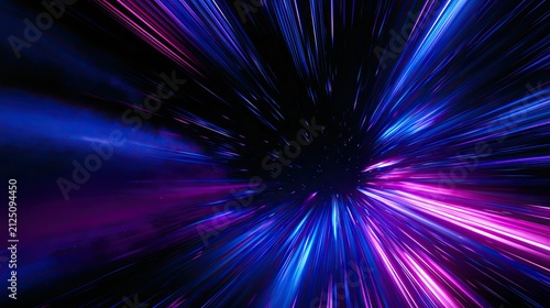 Streaks of electric blue and magenta light burst outward from a central point