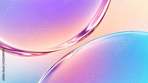 Abstract liquid spheres with holographic gradient. Fluid bubbles in soft pastel colors.
