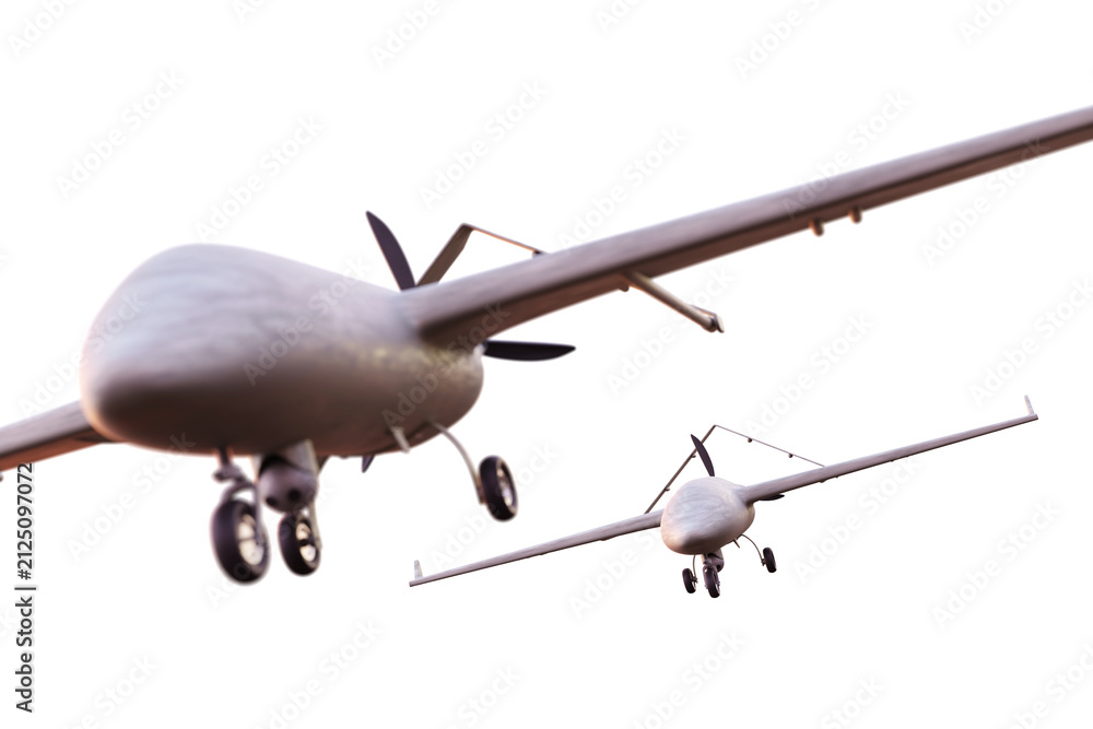 Obraz premium Military combat drones on white background