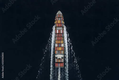 Container Ship at Sea from Above
