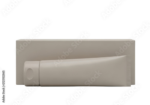 White toothpaste tube on a white surface isolated on transparent background