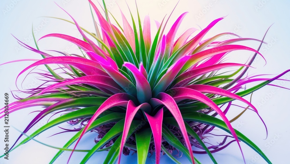 Obraz premium Vibrant Pink and Green Air Plant Arrangement Isolated on White Background