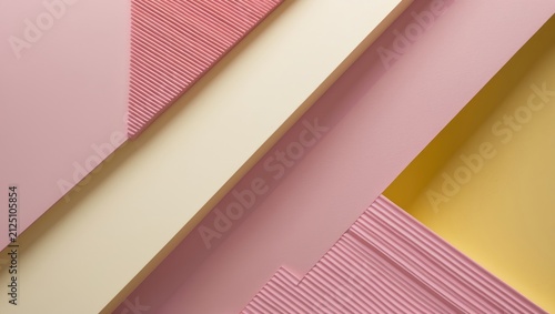 Abstract Geometric Layers of Pink and Yellow Textured Forms