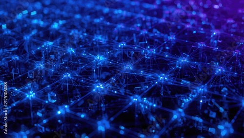 Abstract Blue Network Connections on a Dark Background with Glowing Nodes