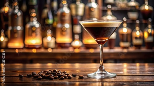 Espresso coffee martini cocktail drink in bar