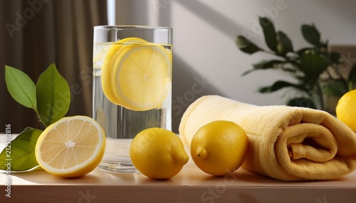citrus hydration scene lemon water and a towel create a bright wellness still life