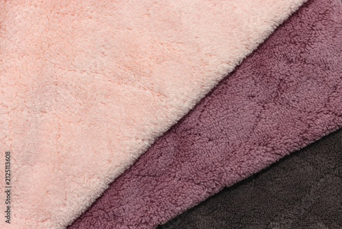 Three fluffy fabrics overlap pattern background, pink magenta and black