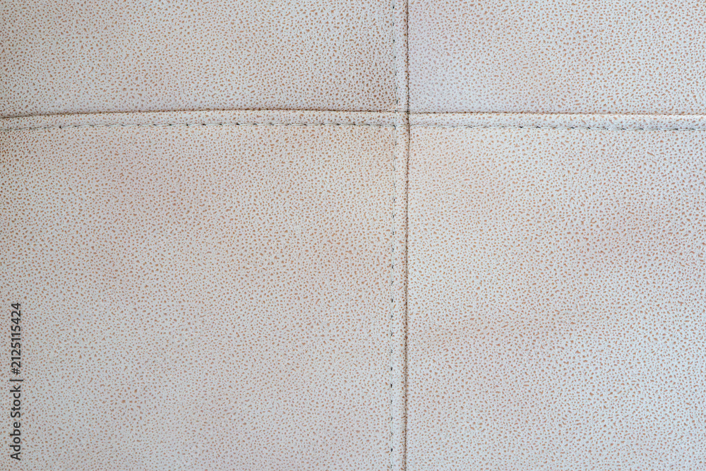 Obraz premium Close-up of a beige tufted leather upholstery texture with stitched crossed seams