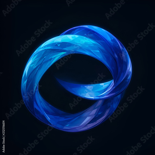 Abstract Blue 3D Twisted Crystal Ring Glowing On Dark Background Illustration