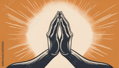 hands showing a praying gesture symbolizing hope faith and spiritual devotion in a style minimalist line art