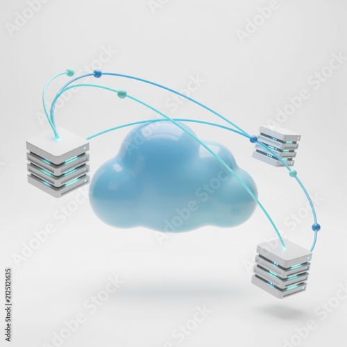 Cloud computing network connection. Data server storage and digital cloud infrastructure.
