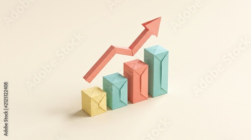 Colorful Paper Cubes with Rising Arrow Representing Growth in Business and Finance Concepts