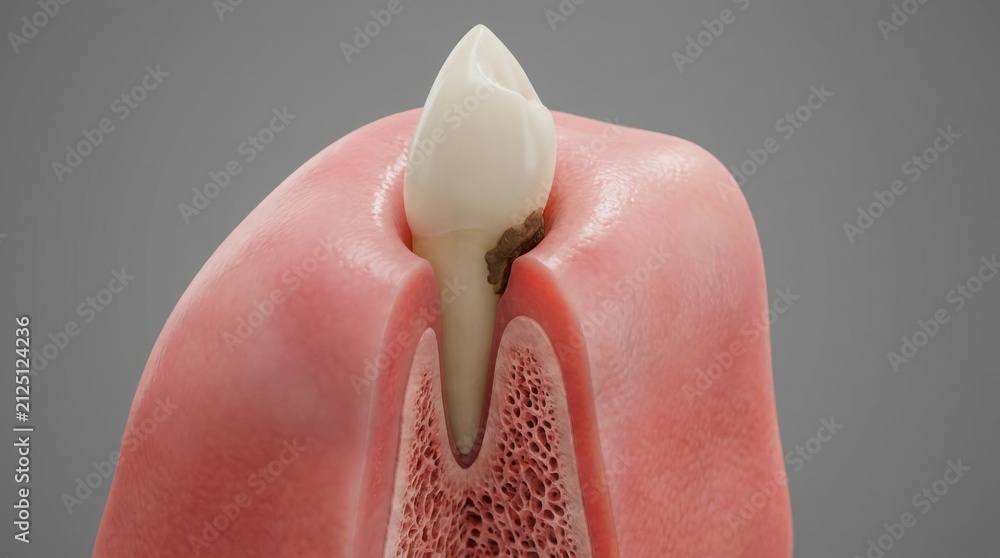 Fototapeta premium Tooth decay in gum and jawbone cross section anatomy