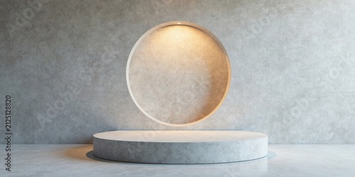 Minimalist Concrete Platform with Subtle Oval Recess and Soft Lighting