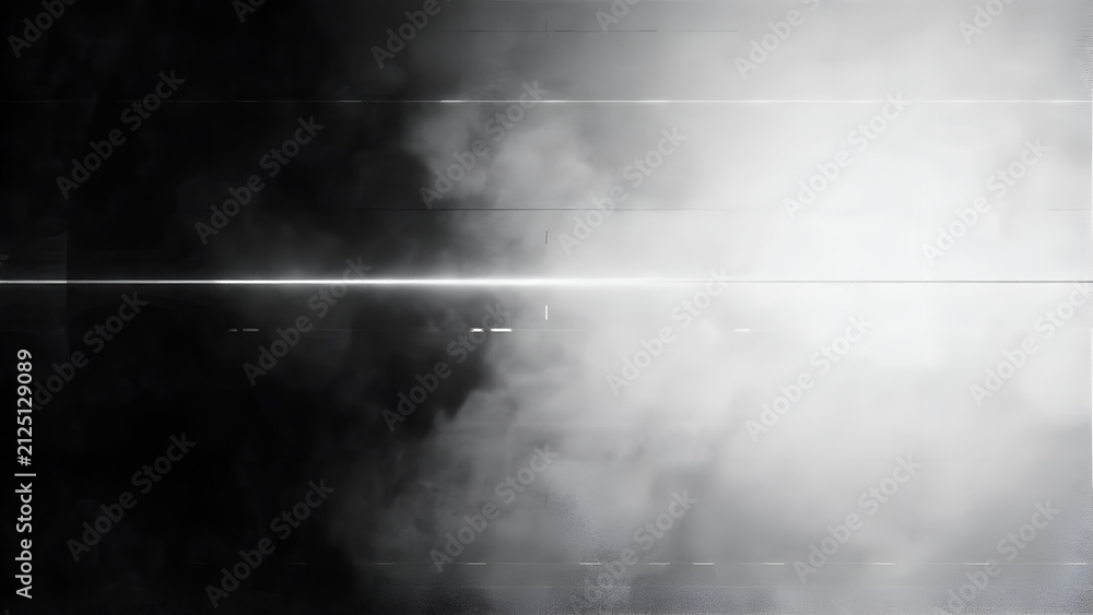 Fototapeta premium Wispy smoke drifts across a stark horizontal light beam during a dramatic atmospheric reveal