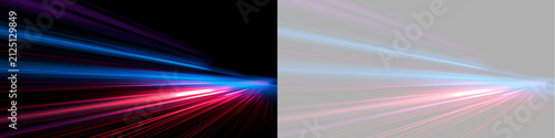 Abstract speed light streaks effect on black and transparent background. Vibrant neon motion trails banner