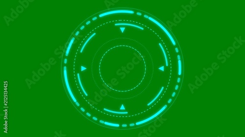 Futuristic cyan HUD target interface circle element isolated on green screen background for video editing