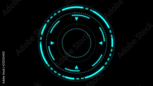 Glowing Neon Blue Futuristic Digital HUD Circle Interface Element for Motion Graphics and Sci-Fi Overlay Animation Projects