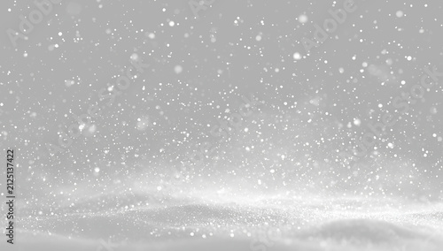 Realistic falling snow and snowdrift overlay. Winter snowfall with white particles on transparent background