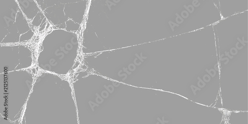 Broken glass texture with hole impact and cracks. Realistic shattered glass overlay on transparent background