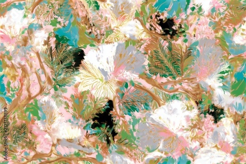impressive design that combines eye-catching floral motifs. Large flowers and leaves in black, gray and beige tones, accompanied by curved branches, create a watercolor look Seamless watercolor floral