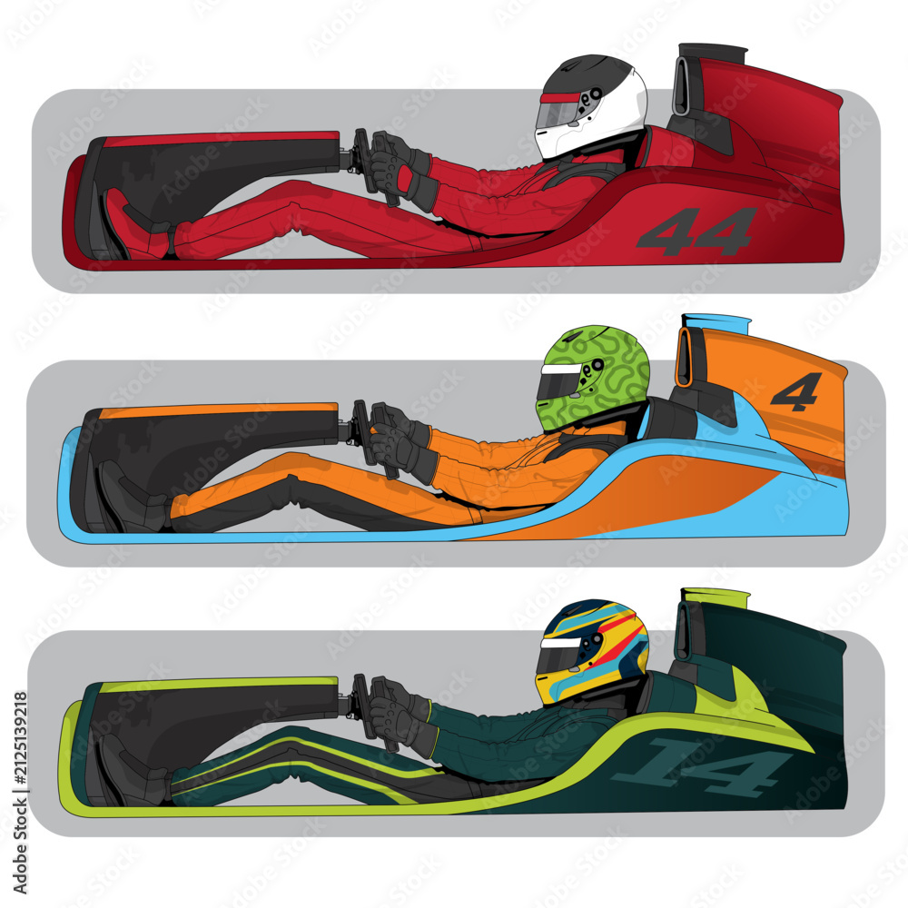Naklejka premium Race Car Driver in Cockpit Color Variants Illustration Set