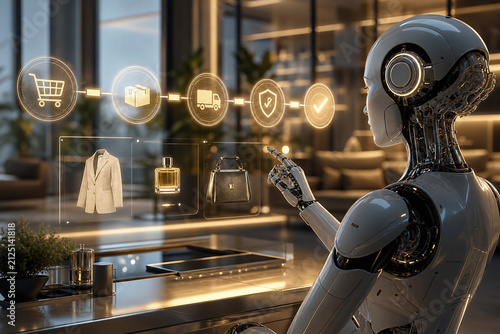 Autonomous AI shopping agent in futuristic retail interface