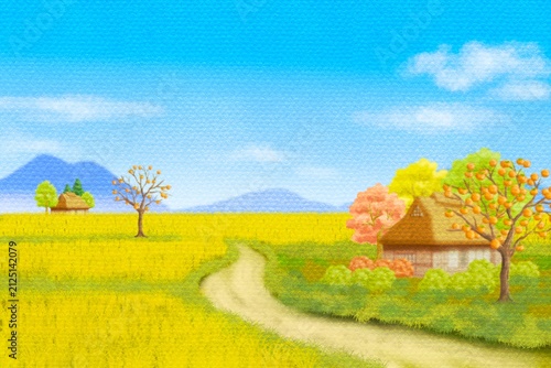 秋の田舎の風景　パステルタッチ
