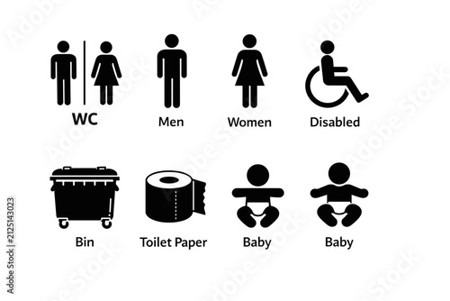 Set of Simple Icons Representing Different Human Figures and Accessibility Symbols