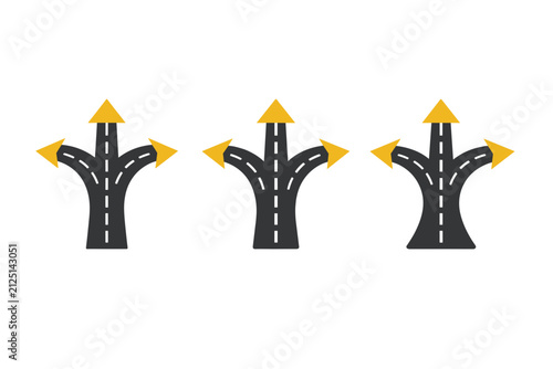 Stylized Three-Way Intersection Sign with Yellow Arrow Indicators on a Black Background